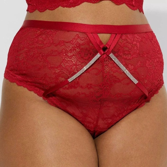 Torrid size 1 Red Lace Rhinestone Women's Thong Panties - Picture 3 of 12